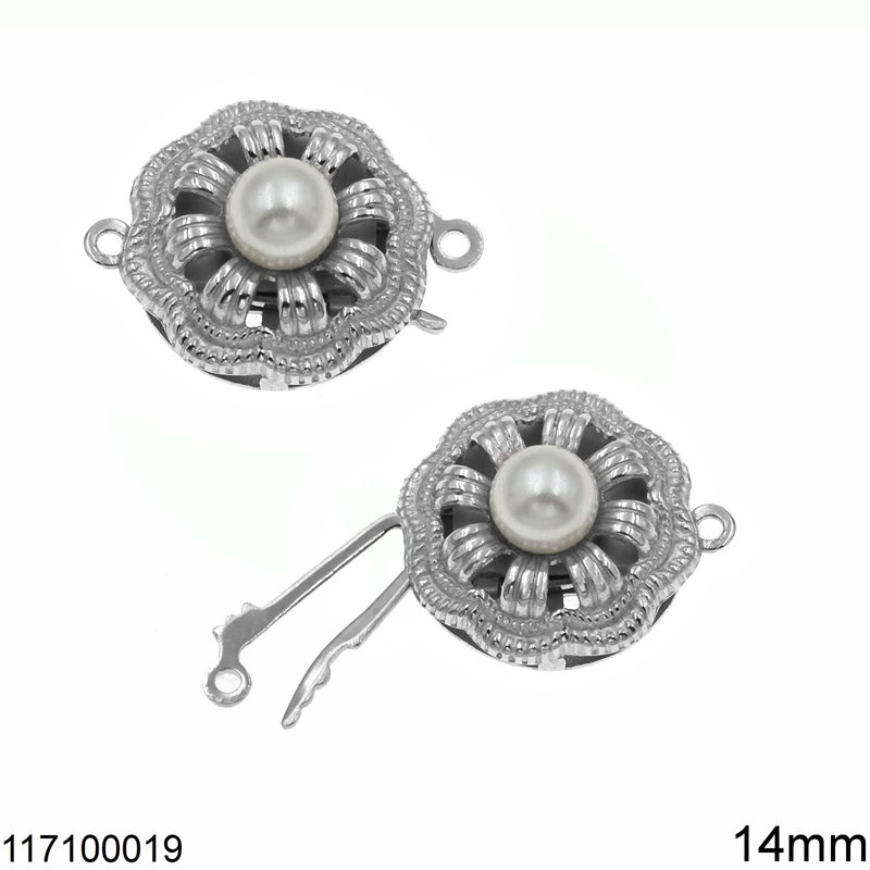 Silver 925 Clasp Flower with Pearl 14mm