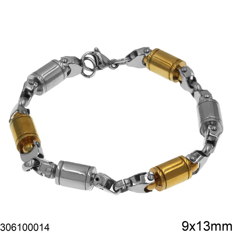 Stainless Steel Bracelet with Tubes 9x13mm, Two Tone