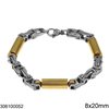 Stainless Steel Bracelet Byzantine Chain with Tubes 8x20mm, Two Tone