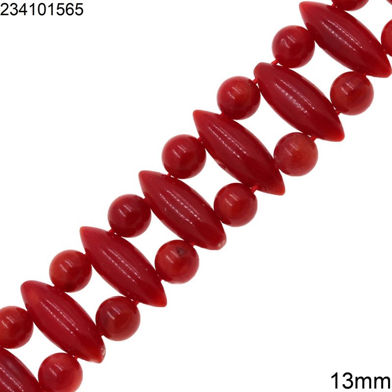 Coral Navette Round Beads 13mm
