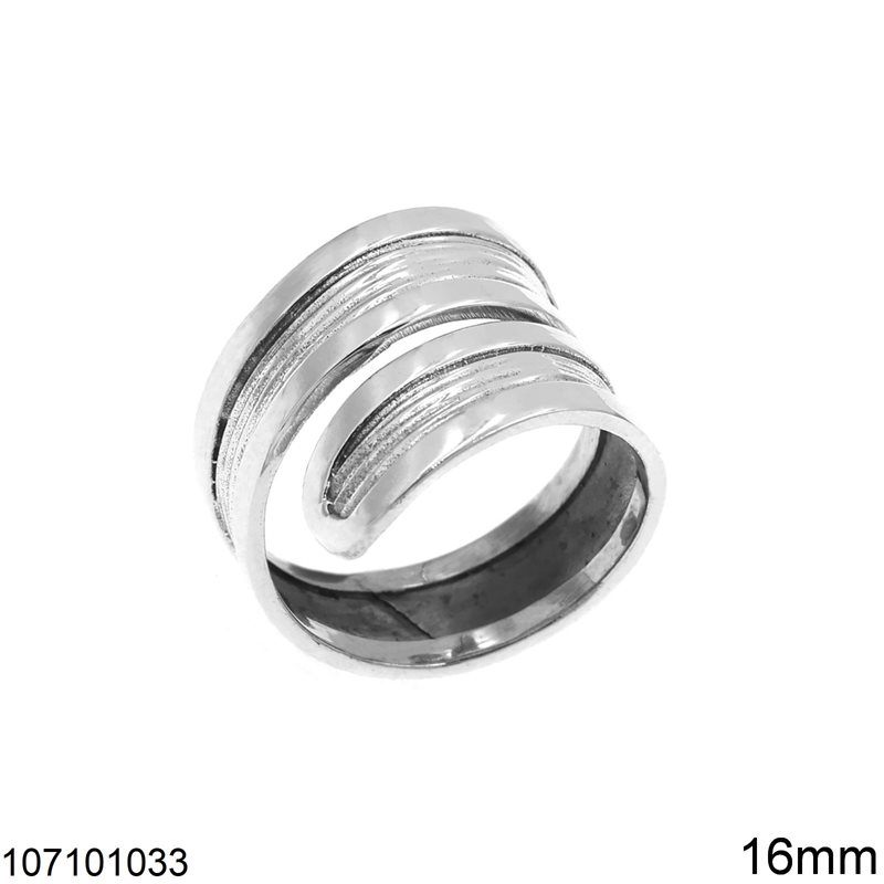 Δαχτυλίδι Ασημένιο 925 Αντικριστές Γλώσσες Ριγέ 16mm, Οξυντέ