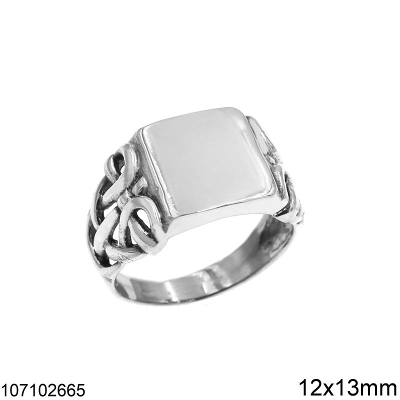 Silver 925 Male Ring with Rectangular Plate 12x13mm, Oxidised