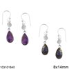 Silver 925 Hook Earrings Hanging with Pearshape Semi Precious Stones 8x14mm