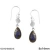 Silver 925 Hook Earrings Hanging with Pearshape Semi Precious Stones 8x14mm
