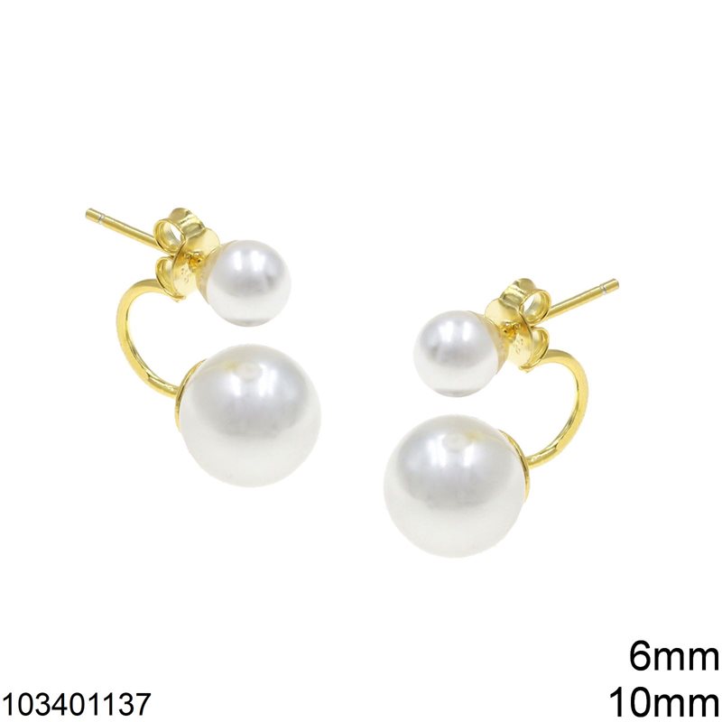 Silver 925 Stud Earrings with Pearls 6mm and 10mm