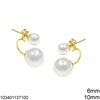 Silver 925 Stud Earrings with Pearls 6mm and 10mm