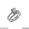 Silver 925 Ring with Rosette Rectangular Zircon 6x10mm and Ring Zircon 