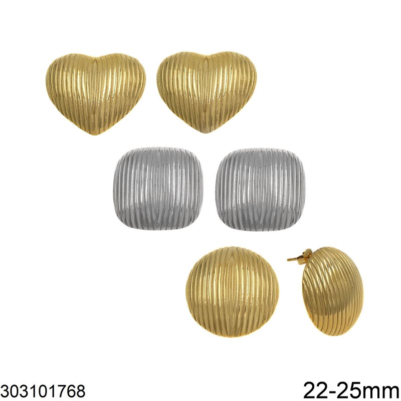 Stainless Steel Stud Earrings Stripe Textured 22-25mm