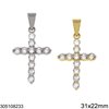 Stainless Steel Pendant Cross with Stones Rounded 31x22mm