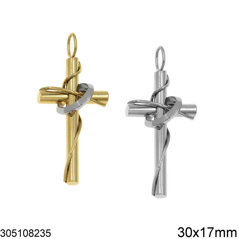 Stainless Steel Pendant Cross with Hoop 30x17mm