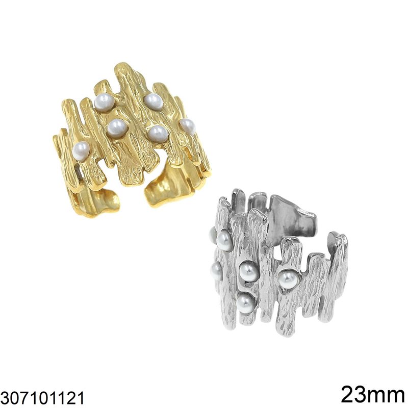 Δαχτυλίδι Ατσάλινο Λιωμένες Μπάρες με Ακρυλικές Πέρλες 23mm