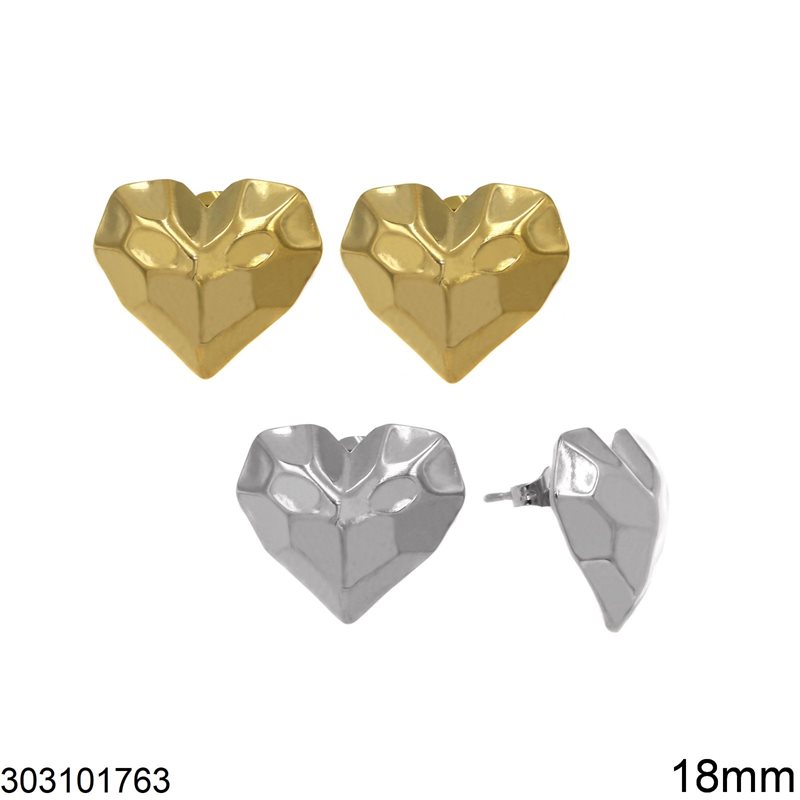 Stainless Steel Stud Earrings Heart Origami Style 18mm