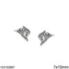Silver 925 Earrings Leaves with Zircon 7x10mm, Rhodium Plated