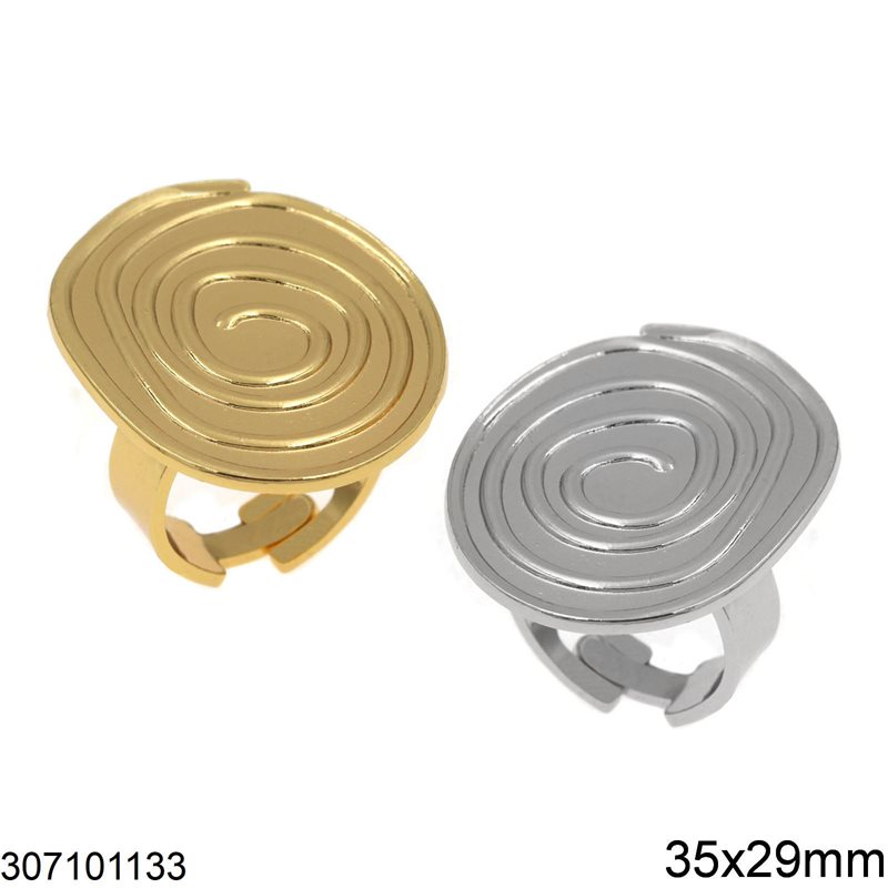 Stainless Steel Ring Oval Spiral Open 35x29mm
