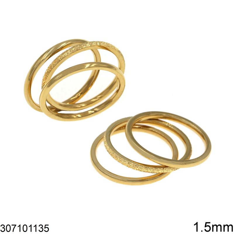 Δαχτυλίδι Ατσάλινο 3βερο 1.5mm με 2 Λείες : 1 Σαγρέ Βέρα