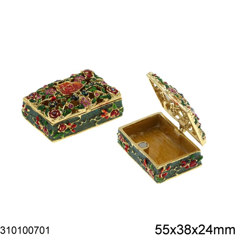 Metallic Box with Flowers 55x38x24mm