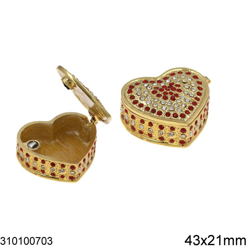 Metallic Box Heart with Rhinestones 43x21mm