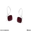 Silver 925 Hook Earrings with Square Semi Precious Stones 8mm