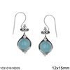 Silver 925 Hook Earrings with Round Semi Precious Stones 12x15mm