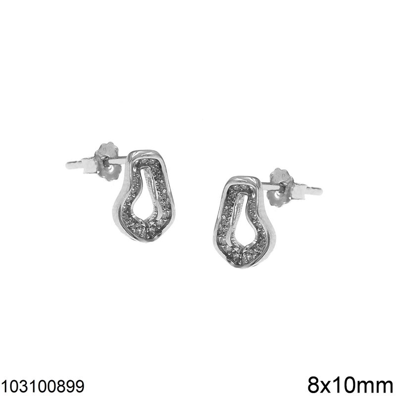 Silver 925 Earrings Columns with Zircon 8x10mm, Rhodium Plated