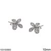 Silver 925 Earrings Daisy with Zircon 10mm, Rhodium Plated