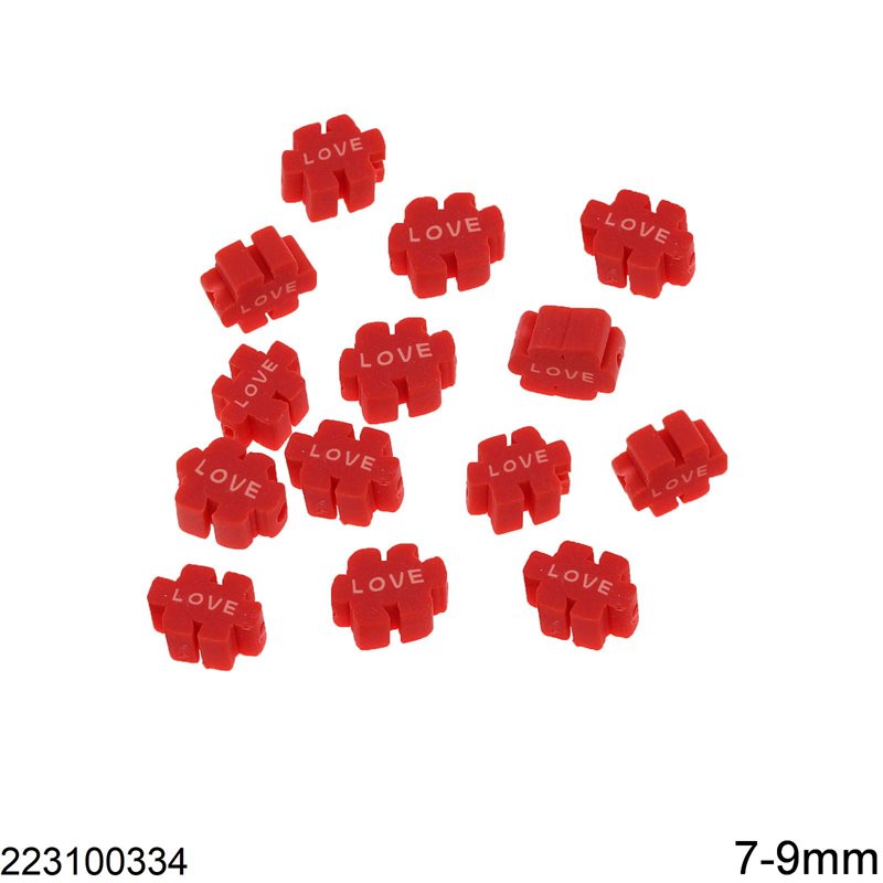 Polymer Clay Beads Puzzle 7-9mm, Red