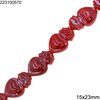 Ceramic Heart Beads 15x23mm, Red