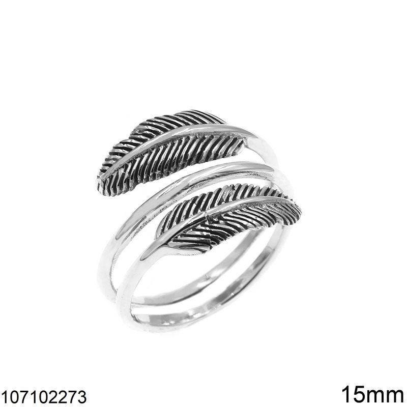 Δαχτυλίδι Ασημένιο 925 Σύρμα με Φύλλα 15mm