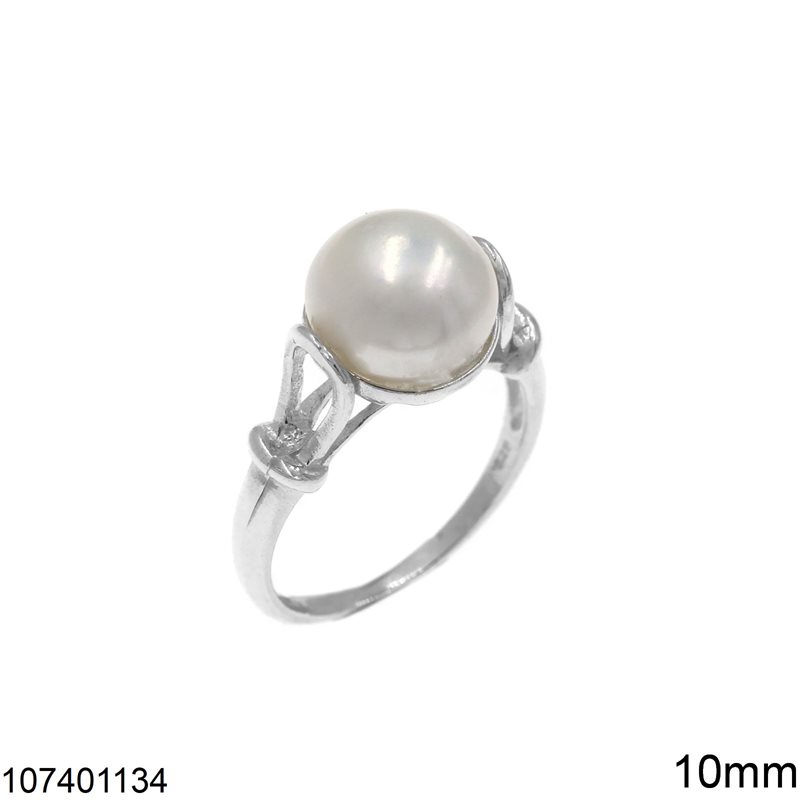 Silver 925 Ring with Cabochon Freshwater Pearl 10mm