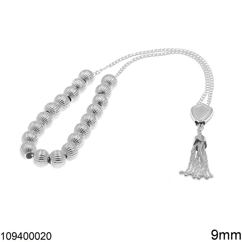 Silver 925 Worry Beads with Stripes  9mm