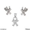 Silver 925 Set of Pendant and Stud Earrings Flower with Zircon 13mm