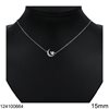 Silver 925 Necklace Crescent with Zircon Heart 15mm, Rhodium Plated