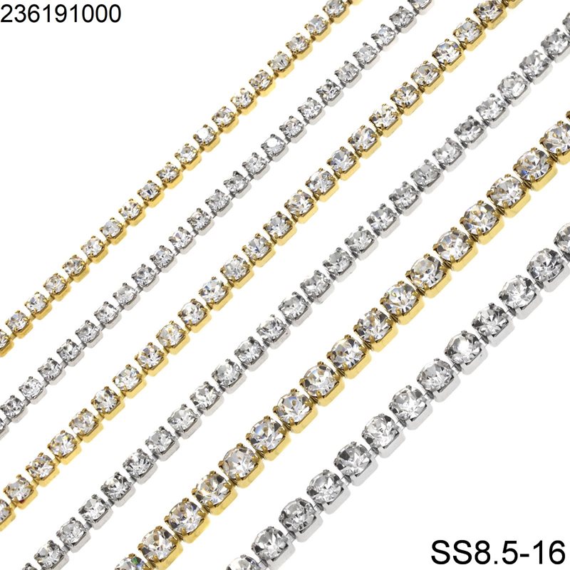 Stainless Steel Cup Chain One Line SS8.5-SS16 with Glass Stones