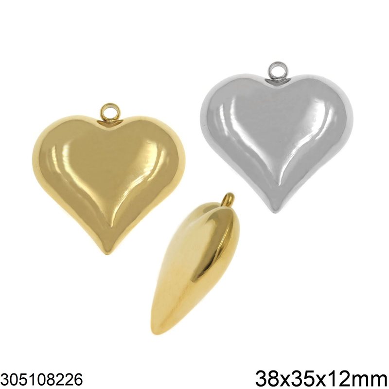 Stainless Steel Pendant Heart Puffy 38x35mm