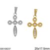 Stainless Steel Pendant Cross with Stones 25x17.5mm