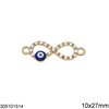 Casting Spacer Infinity Symbol with Rhinestones and Enameled Evil Eye 10x27mm, Gold plated NF