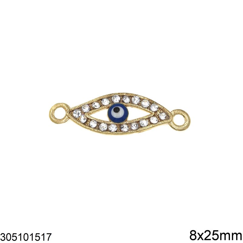 Casting Spacer Evil Eye with Rhinestones and Enameled Evil Eye 8x25mm, Gold plated NF