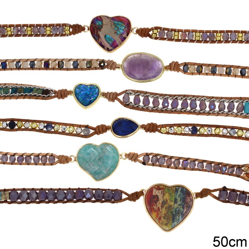 Bracelet with Semi Precious Stones 3-Line 50cm