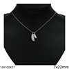 Silver 925 Necklace Leaf with Stones and Shine Finish 7x22mm