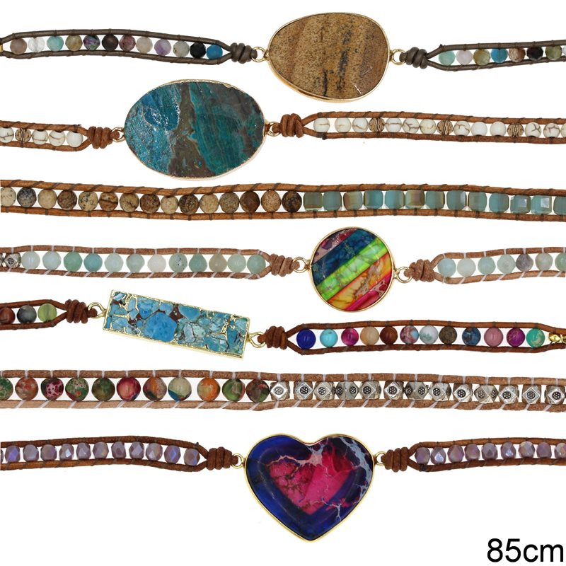 Bracelet with Semi Precious Stones 5-Line 85cm