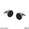 Stainless Steel Cufflinks Round Plate with Checkered Pattern 18mm