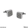 Stainless Steel Square Cufflinks with Rhinestones 18mm