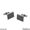 Stainless Steel Rectangular Cufflinks with Black Stripes 15x20mm