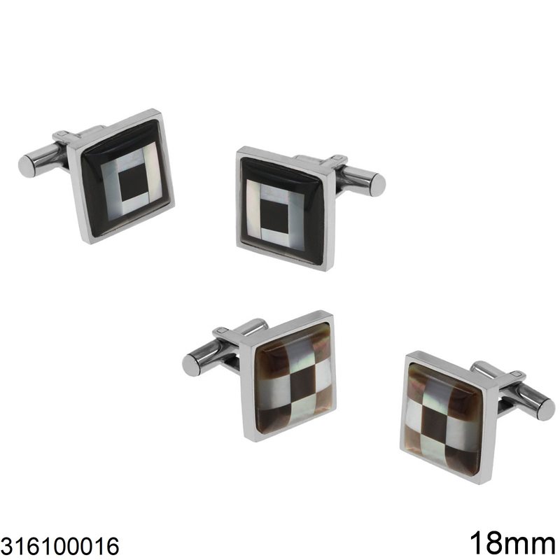 Stainless Steel Square Cufflinks with Design 18mm