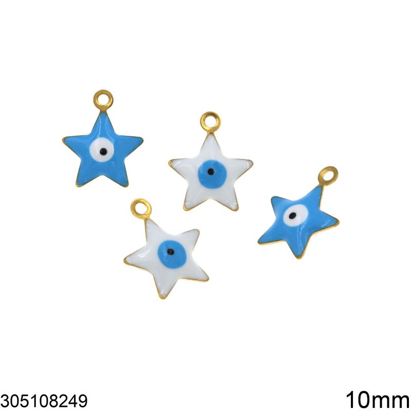 Stainless Steel Pendant Evil Eye Star with Enamel 10mm