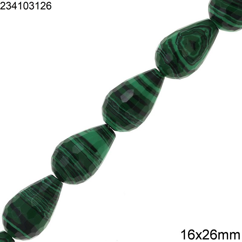 Malachite Pearshape Faceted Beads 16x26mm