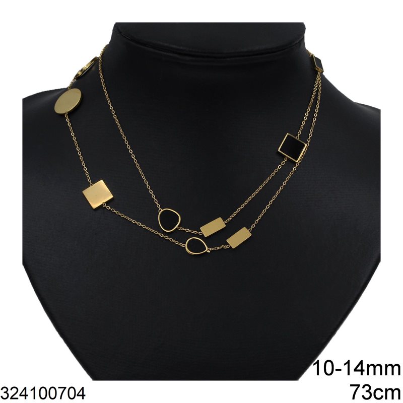 Stainless Steel Necklace Geometrical Shapes with Enamel 10-14mm, Gold 73CM