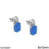 Silver 925 Stud Earrings with Oval Opal 8x10mm and Zircon, Rhodium Plated