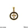 Stainless Steel Pendant Circle with Black Enamel and Cross 18mm, Black