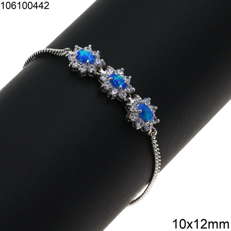 Silver 925 Bracelet Oval Rosette 10x12mm with Opal 4x6mm, Rhodium Plated